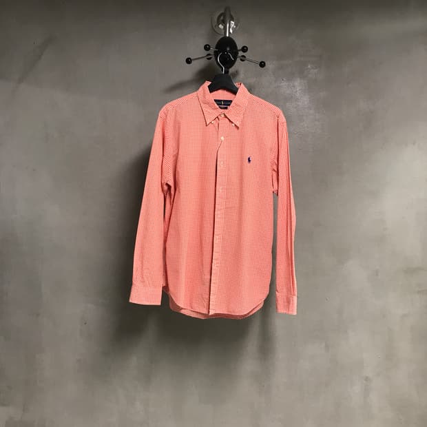 폴로 랄프로렌 깅엄 체크 셔츠 오렌지 L