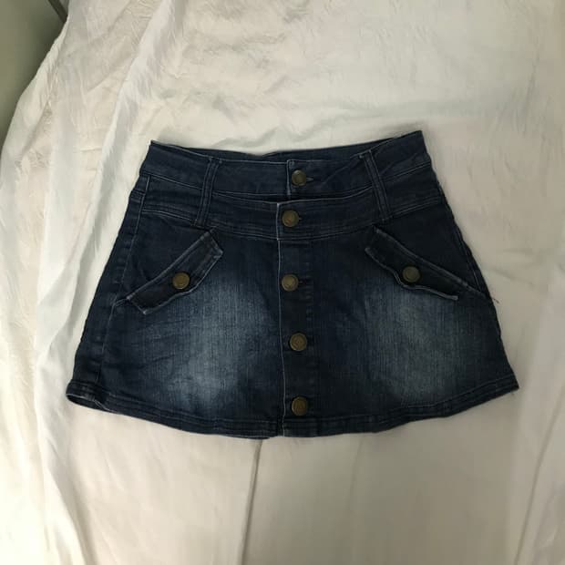 JPN Vintage 모리걸 데님 워싱 버튼 미니스커트