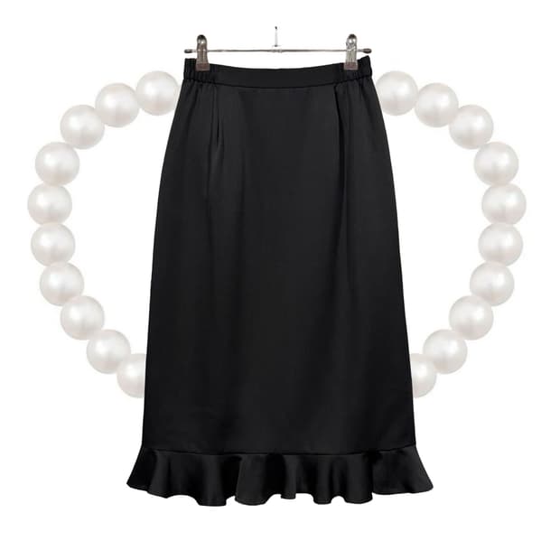 일본 빈티지 블랙 프릴 미디 스커트