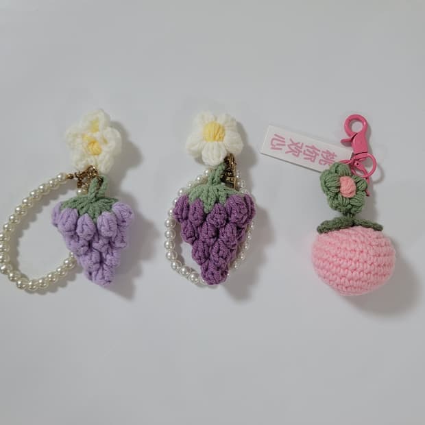 포도 복숭아 인형 키링 가방고리 열쇠고리 핸드메이드 손뜨개 코바늘