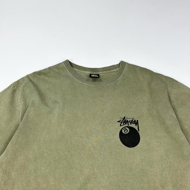 스투시 베이직 8볼 카키 반팔티 (XL)