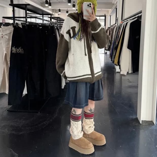 테니스 미디 플리츠 데님 스커트