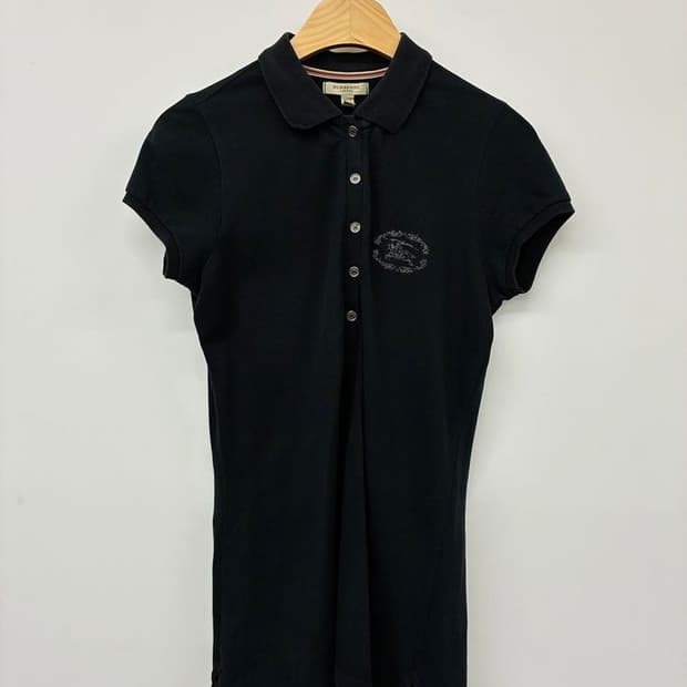 버버리 00's 블랙 코튼 반팔 카라 티셔츠 PN9788