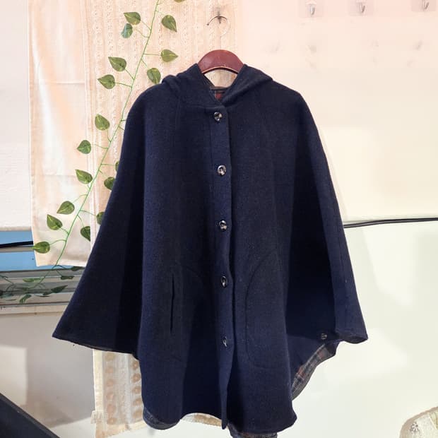 네이비 후드 케이프 코트