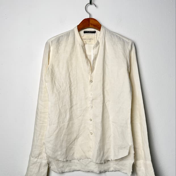 GREG LAUREN 화이트 리넨 스튜디오 셔츠
