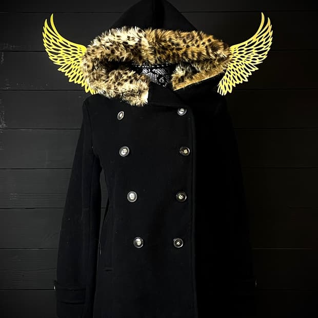 JPN 갸루 레오파드 호피 퍼 블랙 금장 코트