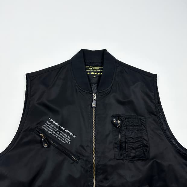 VTG 빈티지 블랙 항공점퍼 베스트 조끼 (3XL)