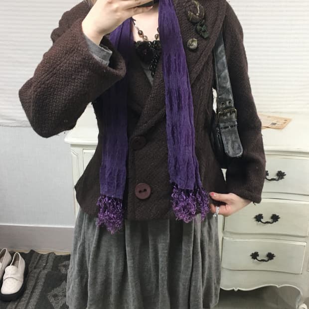 jpn vintage 브라운 플로랄 브로치 앤티크 버튼 자켓