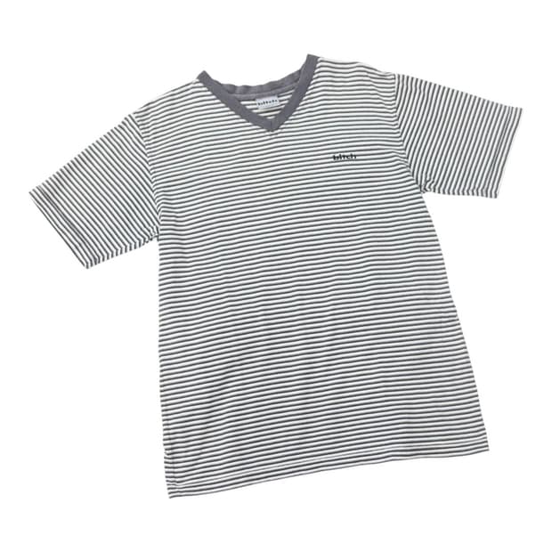 비치 스케이트보드 빈티지 스트라이프 브이넥 반팔 티셔츠 (L)