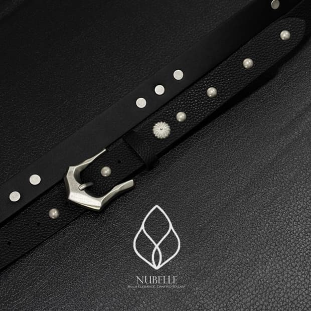 🌗 Flower stud belt / 에스닉 플라워 스터드 가죽 벨트