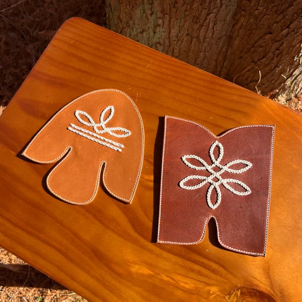 Hand-Embroidered Leather Cup Coaster 