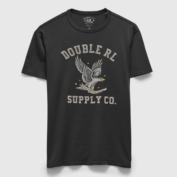 더블알엘 가먼트다이 저지 그래픽 티셔츠 페이디드 블랙 M 독수리