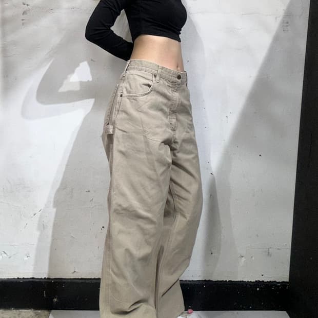 칼하트 b159 베이지 워크 팬츠 가죽탭 와이드 카펜터 바지 