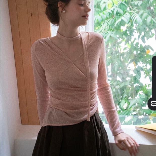 새상품)) 에그카 eggka 비대칭 랩 프런트 드레이프 니트 탑 핑크 M