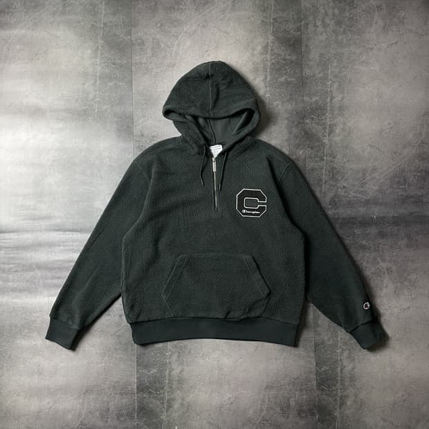CHAMPION 챔피온 빈티지 블랙 하프집업 후리스 후드티 A00494