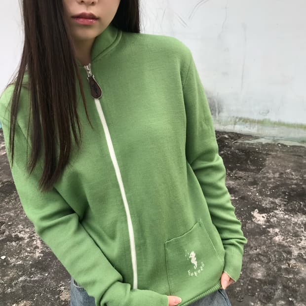 해마 연두 니트 집업