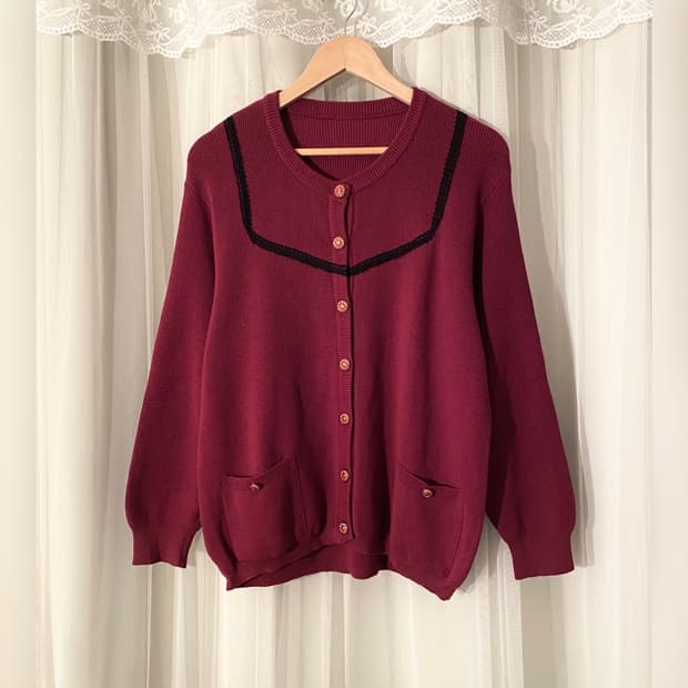 Vintage Burgundy Wool Lace Cardigan