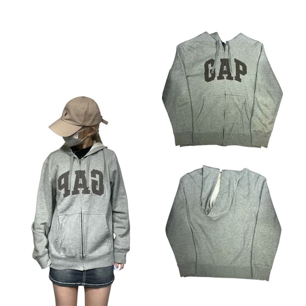 Gap 그레이 로고 내부 기모 후드집업 자켓 S