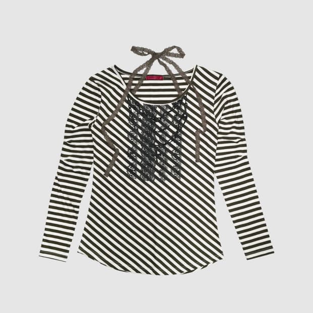 인앤양인하모니 레이스 홀터넥 탑 카키 스트라이프