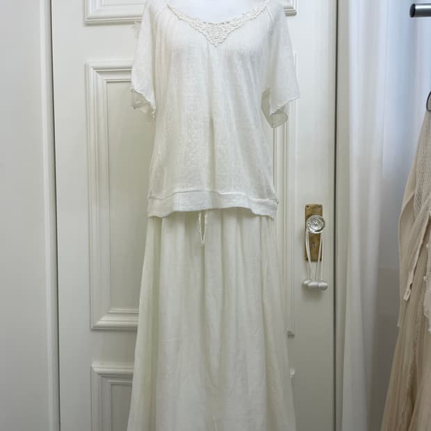 ivory lace point mori knit top(size-L)
