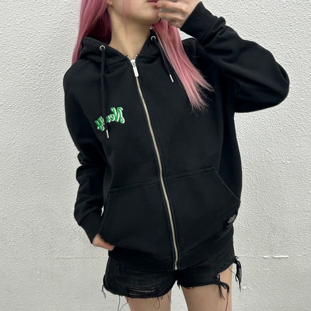 널디 그린로고 블랙 후드집업 M