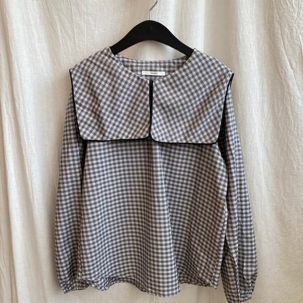 THEVON 체크 스퀘어카라 블라우스(M-L)