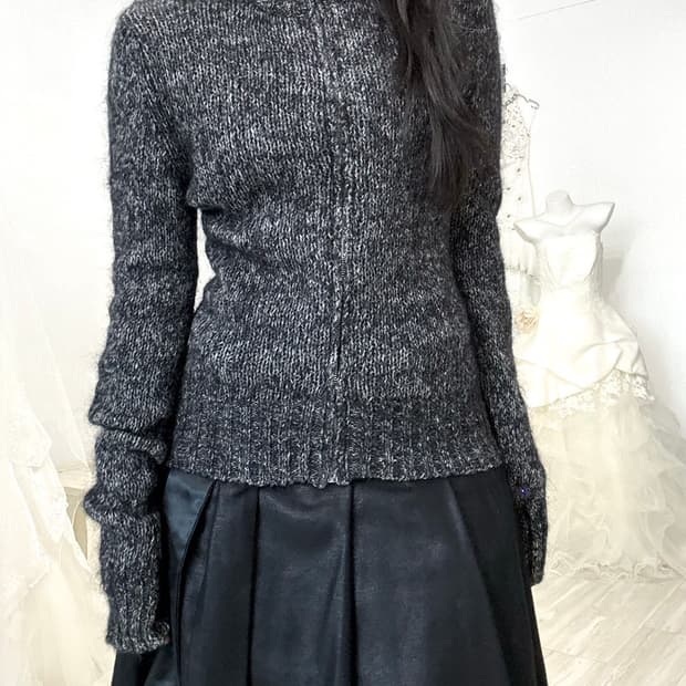 Melange Gray Mohair Knit Zip-Up