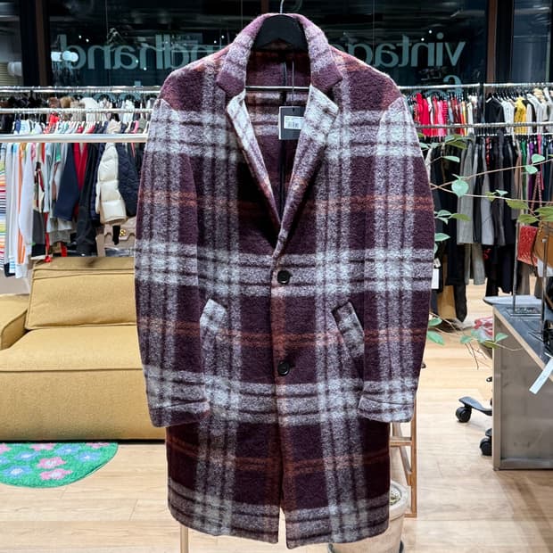 데이비드 나만 퍼플 체크 패턴 라나버진 울 자켓 