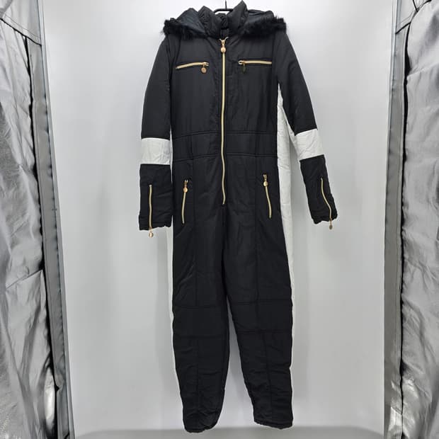 블랙 스키 점프수트 후드 퍼 여성용