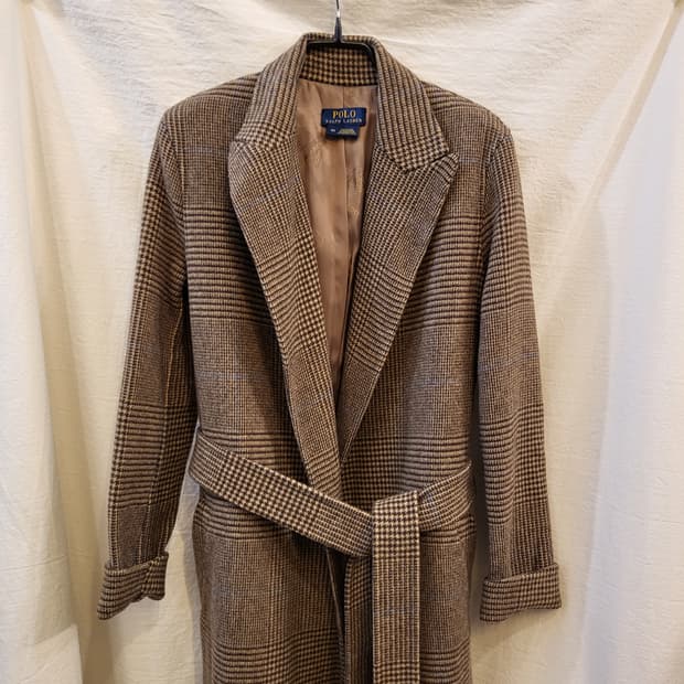 폴로 랄프로렌 체크패턴 헤링본 벨트 롱 코트