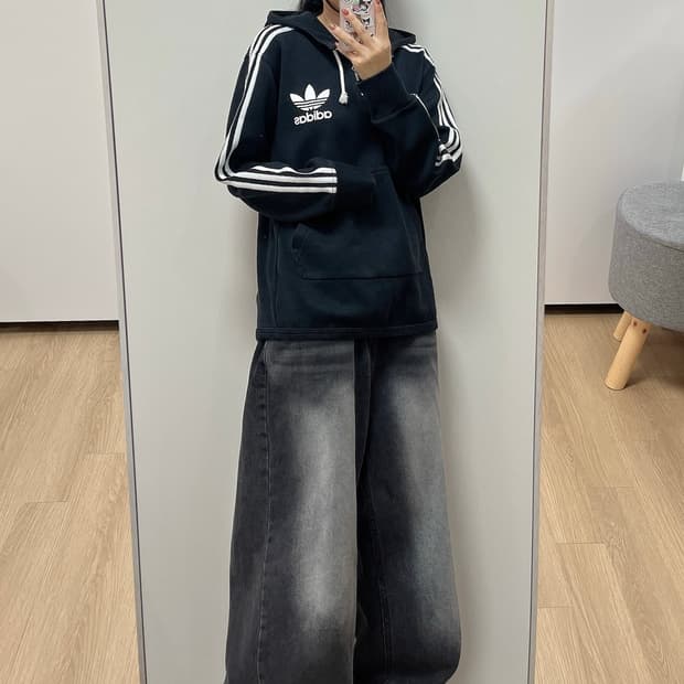 아디다스 반집업 파이어버드 블랙 아노락 후드티