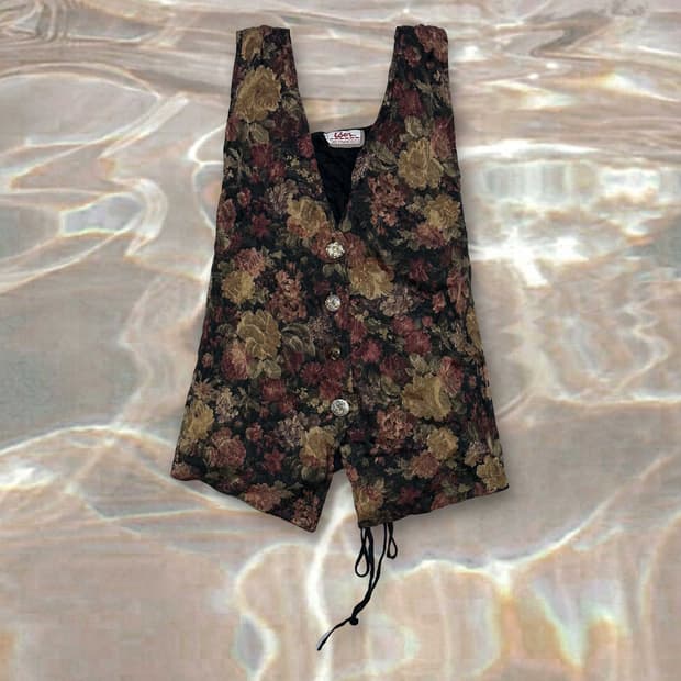 빈티지 브라운 플로럴 패턴 오리엔탈 조끼