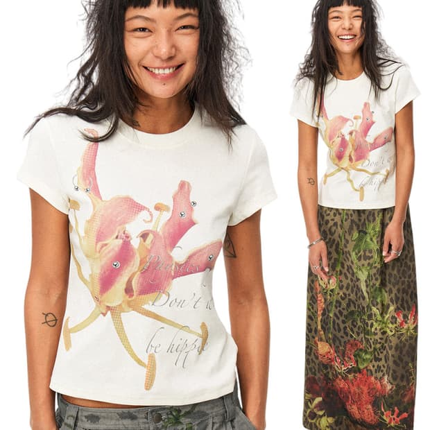 phys 펑크 플라워 프린트 반팔티