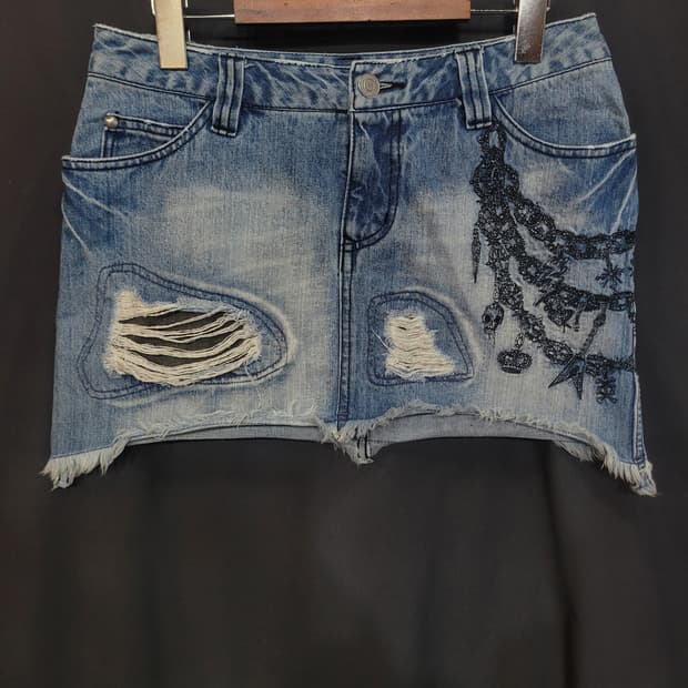 ALGONQUINS 빈티지 스컬 펑크 데님스커트