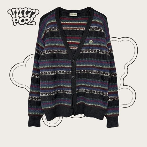 라코스테 90's 빈티지 서광 울 니트 스트라이프 가디건 105