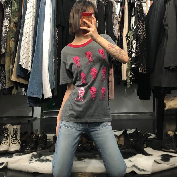 넥라인 배색 프린팅 반팔