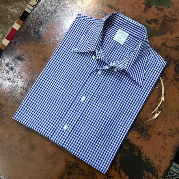 브룩스브라더스 블루 깅엄 체크 셔츠 남성 105 사이즈