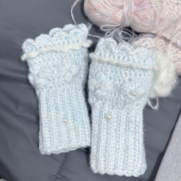 Handmade 뜨개워머 방울 레이스