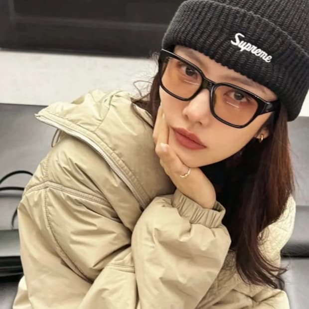 슈프림 로고 브라운 비니