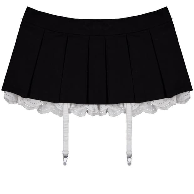 오스하이 garter pleated skirt black