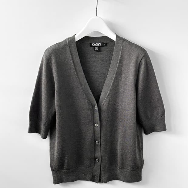 빈티지 DKNY 울 블랜드 반팔 가디건
