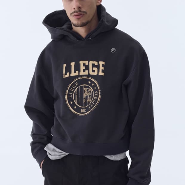 렉토 LLEGE 로고 디스트로이드 후드 스웨트셔츠 (차콜)
