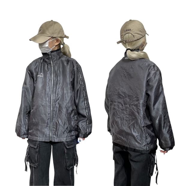 헤드 그레이 로고 사이드 라인 바람막이 자켓