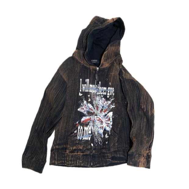 그런지 프린팅 아일렛 후드 집업