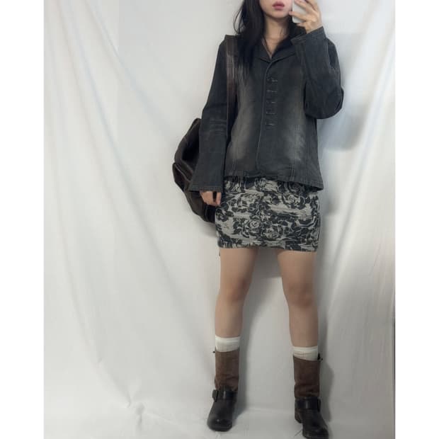 워싱 버튼 스티치 데님 자켓