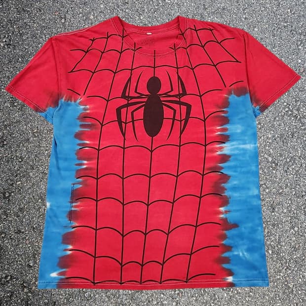 스파이더맨 Spiderman 빅 프린팅 웹 수트 타이다이 티셔츠 L