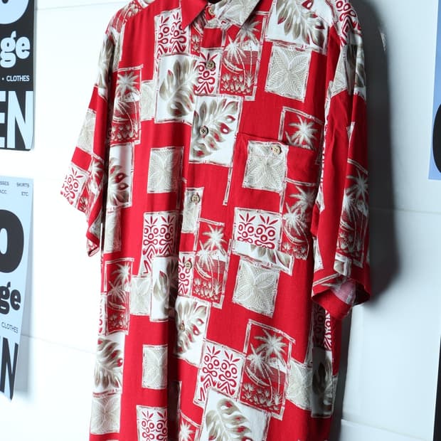 (M-XL) 브랜드빈티지 반팔셔츠 남방 USA 하와이안 레드-H33081