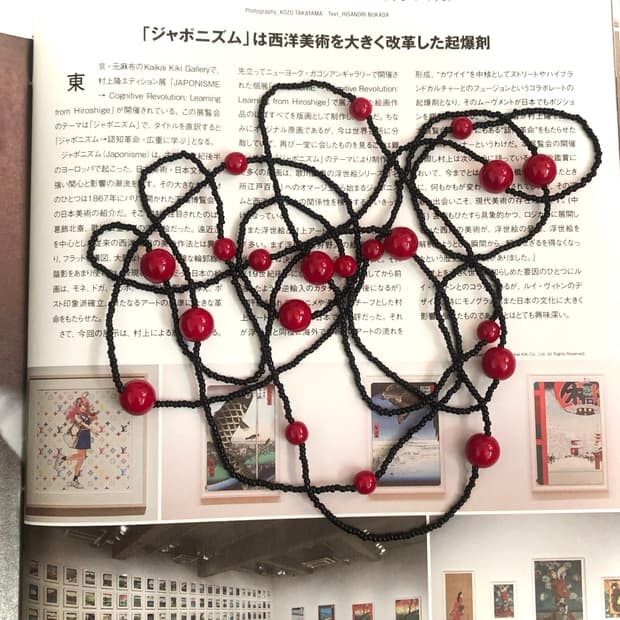 빈티지 레드 블랙 비즈 롱 목걸이 오리엔탈 페어리 모리걸