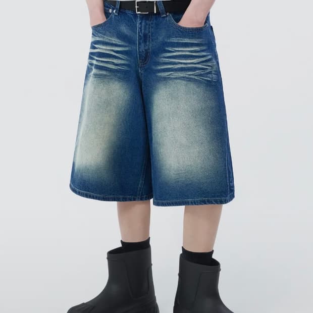 트릴리온 캣 브러쉬 워시드 버뮤다 데님 쇼츠 딥블루 M