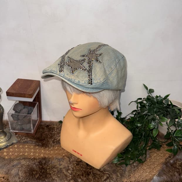 washing denim star stud hunting cap